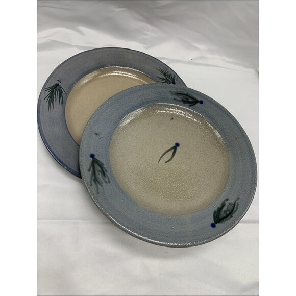 2 PC Rowe Pottery Works Salt Glaze 8.5" Dinner Plates Blueberry 1117 - Picture 1 of 7